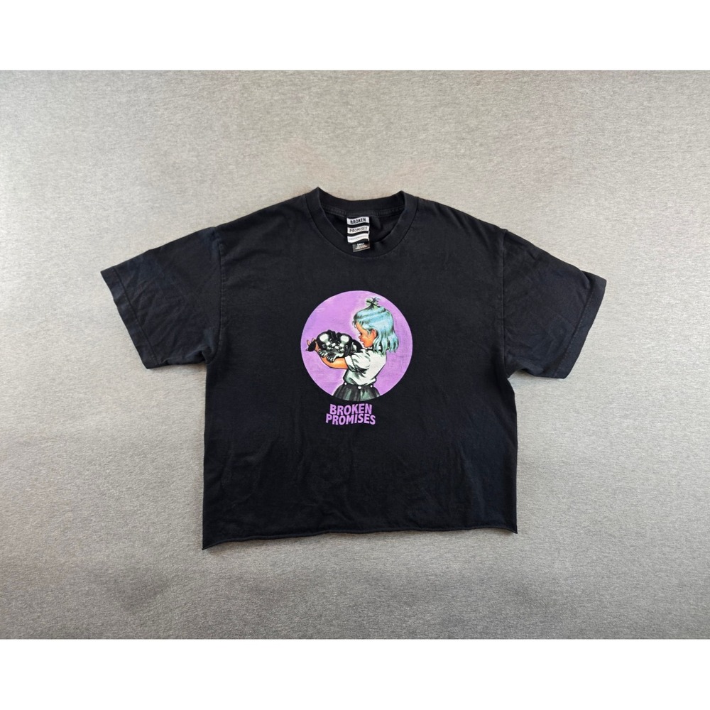 Broken‎ Promises T Shirt Womens Large Black Cropped Boxy Puppy Girl Graphic